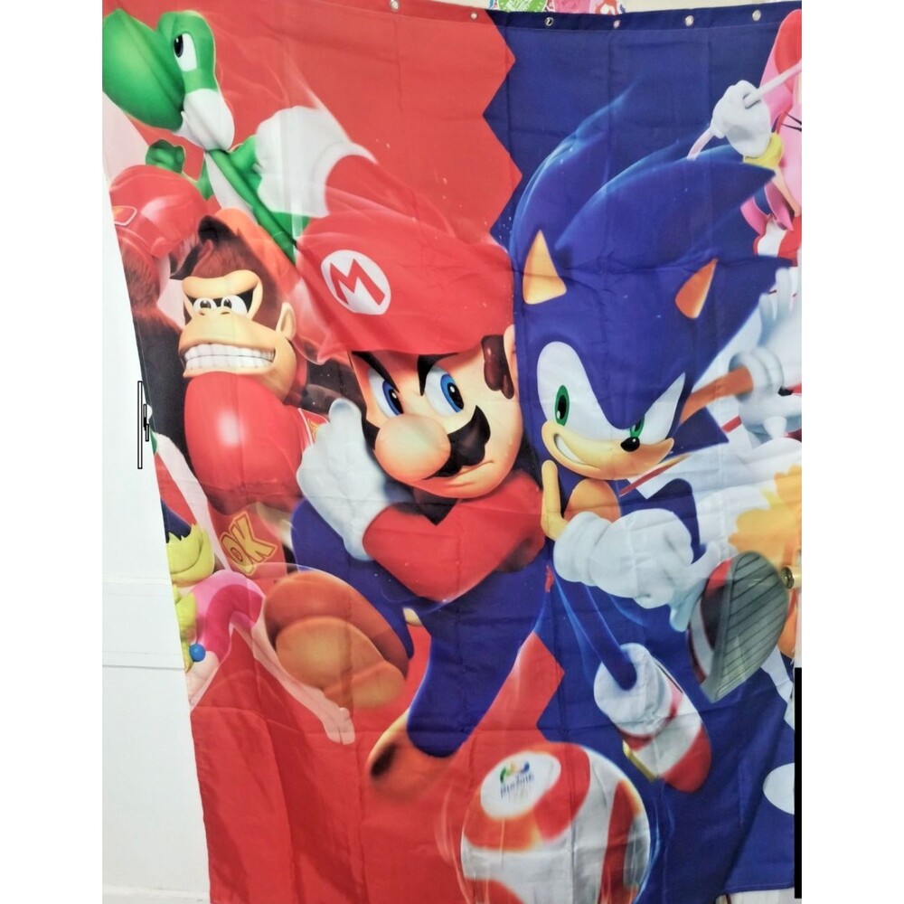 Mario vs Sonic Shower Curtain 60" x 72" Nintendo Sega Gamer Bathroom Decor